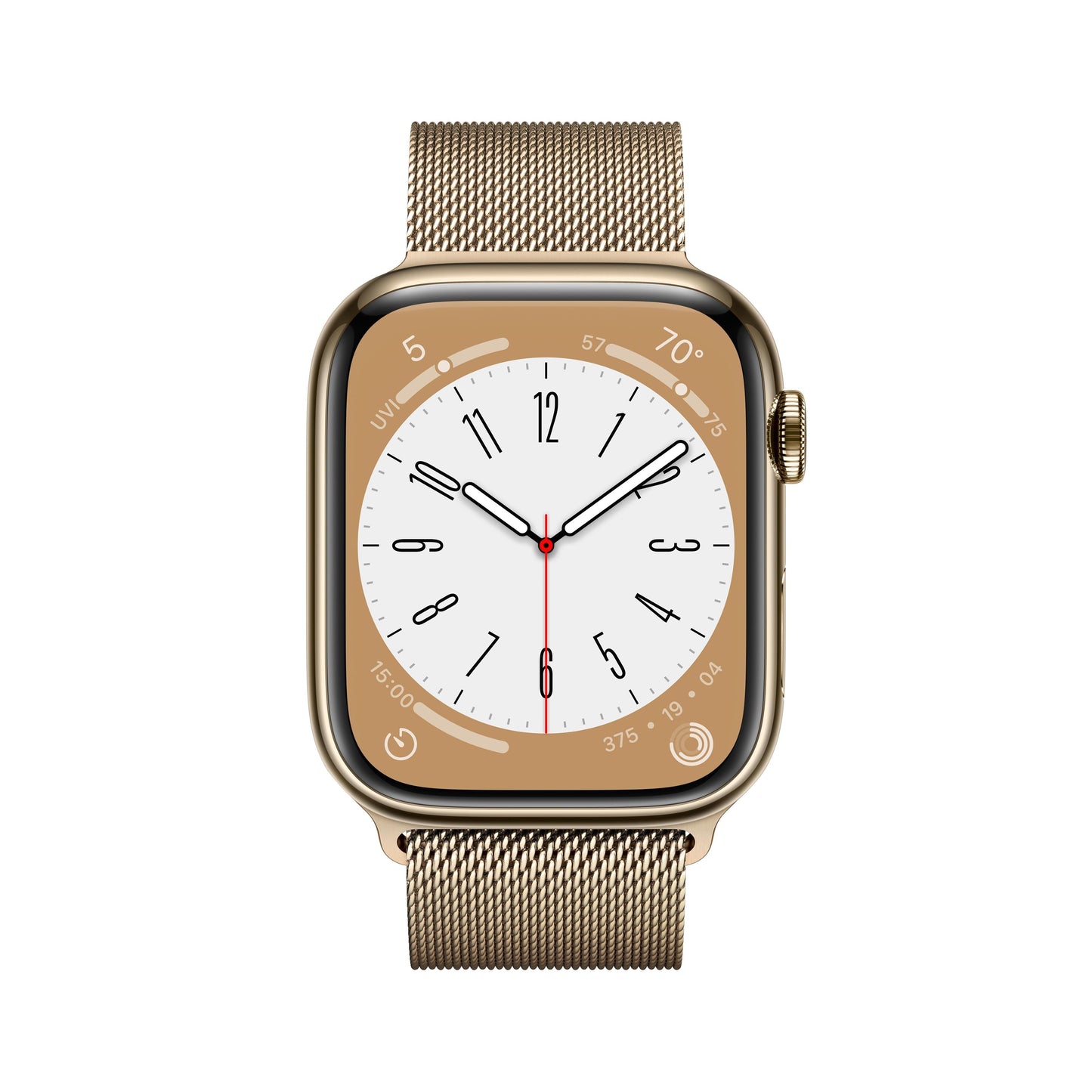Apple Watch Series 8 GPS + Cellular de 45 mm con caja de acero inoxidable dorado y correa milanesa dorada