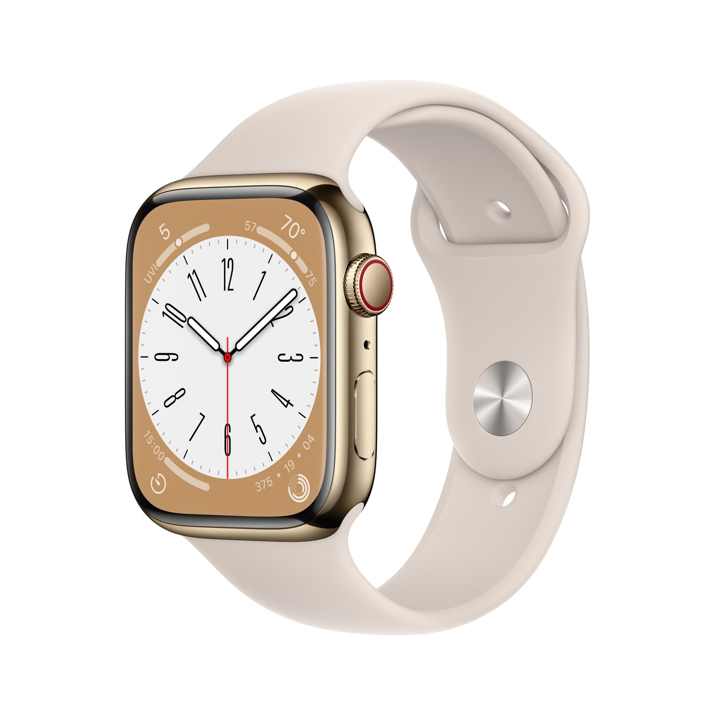 Apple Watch Series 8 GPS + Cellular 45mm Gold Stainless Steel Case with Starlight Sport Band - S/M