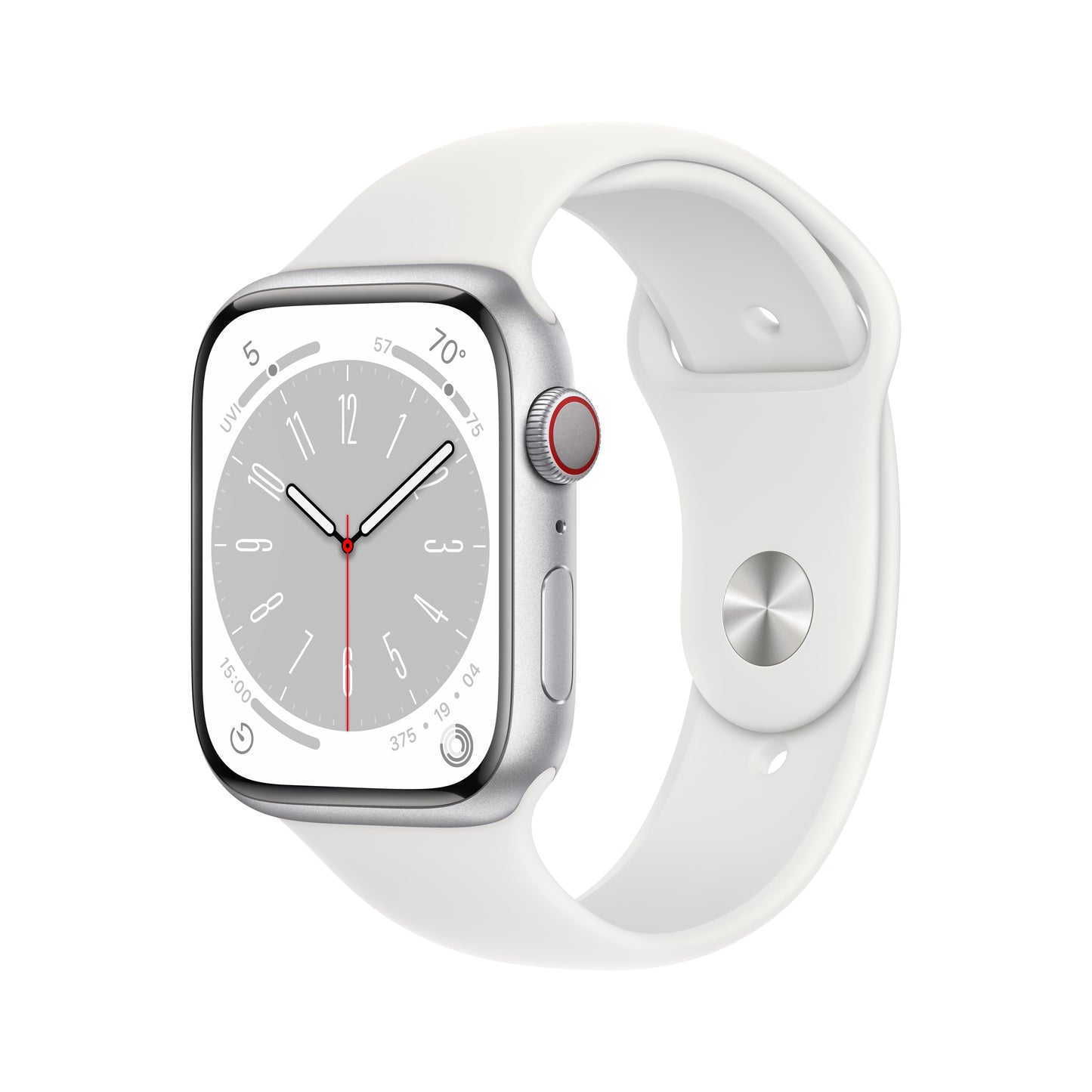 Apple Watch Series 8 GPS + Cellular 45mm Silver Aluminum Case with White Sport Band - S/M