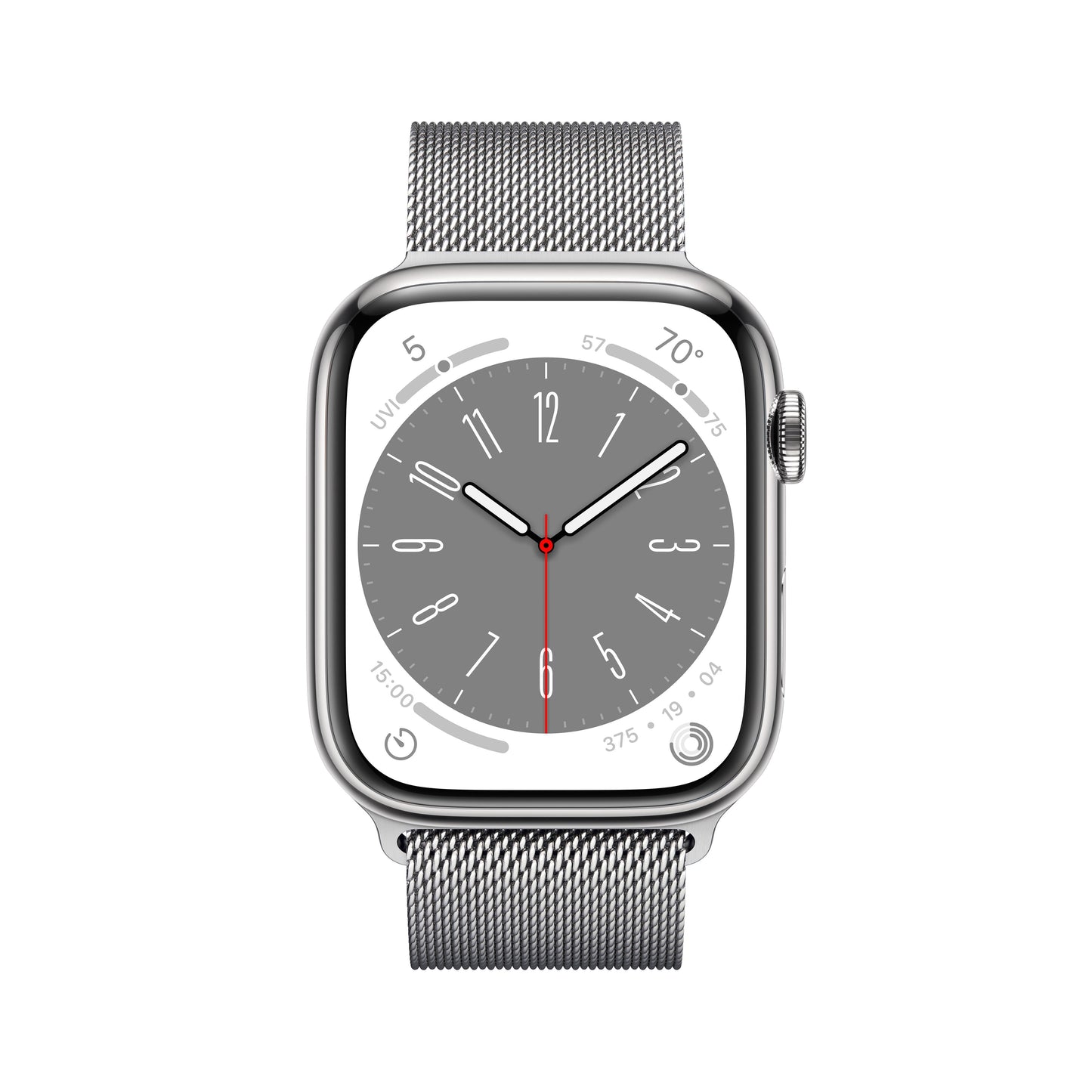 Apple Watch Series 8 GPS + Cellular de 45 mm con caja de acero inoxidable plateada y correa milanesa plateada