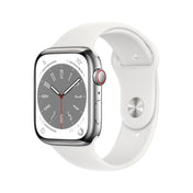 Apple Watch Series 8 GPS + Cellular de 45 mm con caja de acero inoxidable plateada y correa deportiva blanca - Talla S/M
