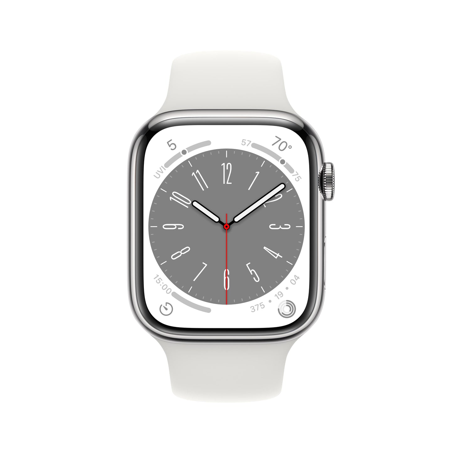 Apple Watch Series 8 GPS + Cellular 45mm Silver Stainless Steel Case with White Sport Band - M/L