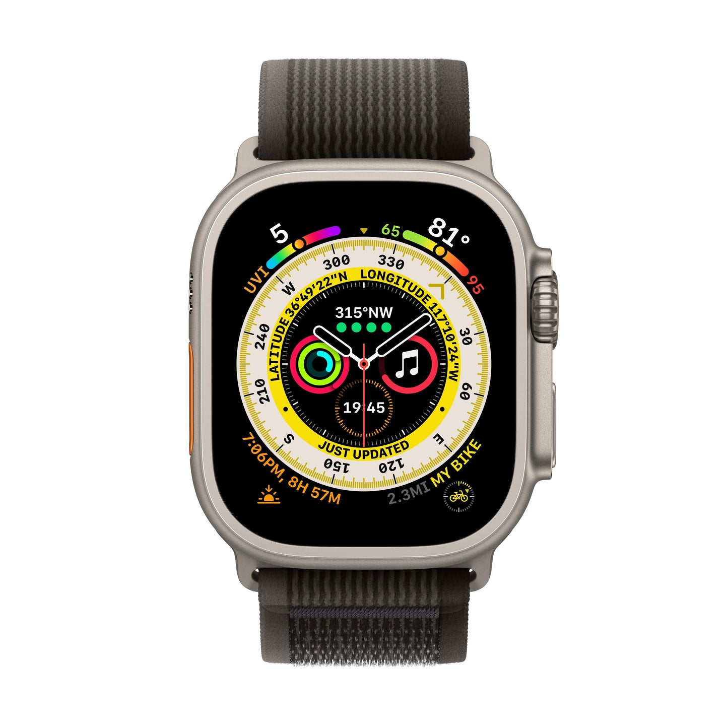 Apple Watch Ultra GPS + Cellular, 49mm Titanium Case with Black/Gray Trail Loop - S/M