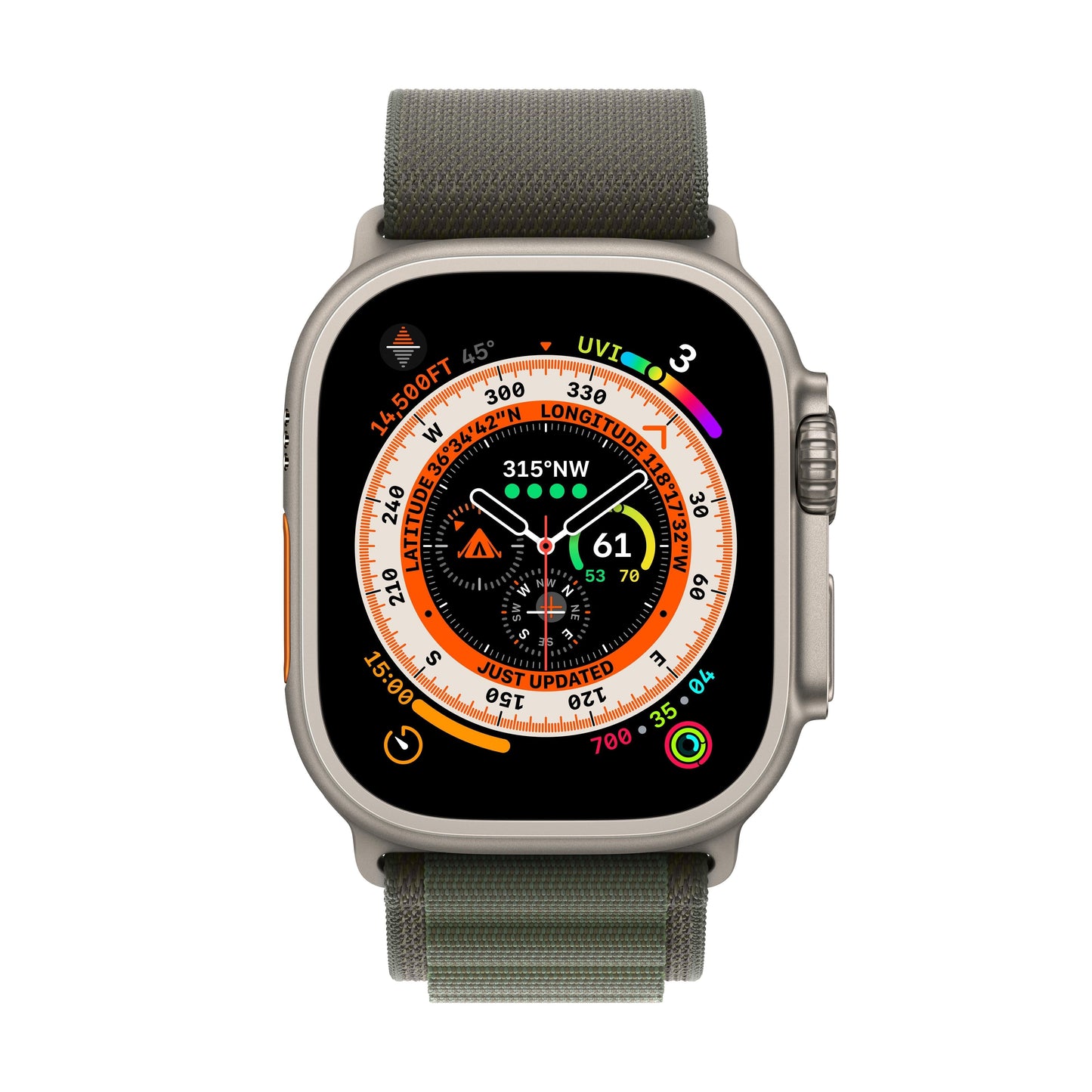 Apple Watch Ultra GPS + Cellular, 49mm Titanium Case with Green Alpine Loop - Small