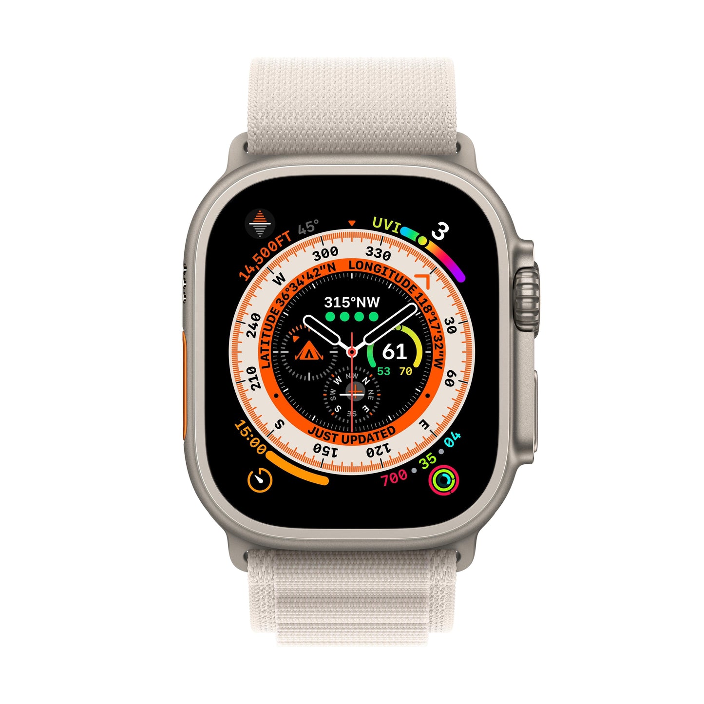Apple Watch Ultra GPS + Cellular, 49mm Titanium Case with Starlight Alpine Loop - Medium