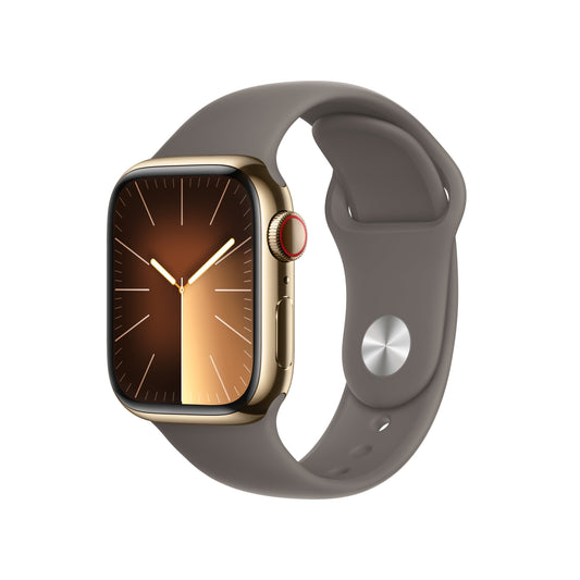 Apple_Watch_Series_9_LTE_41mm_Gold_Stainless_Steel_Clay_Sport_Band_PDP_Image_Position-1__en-US