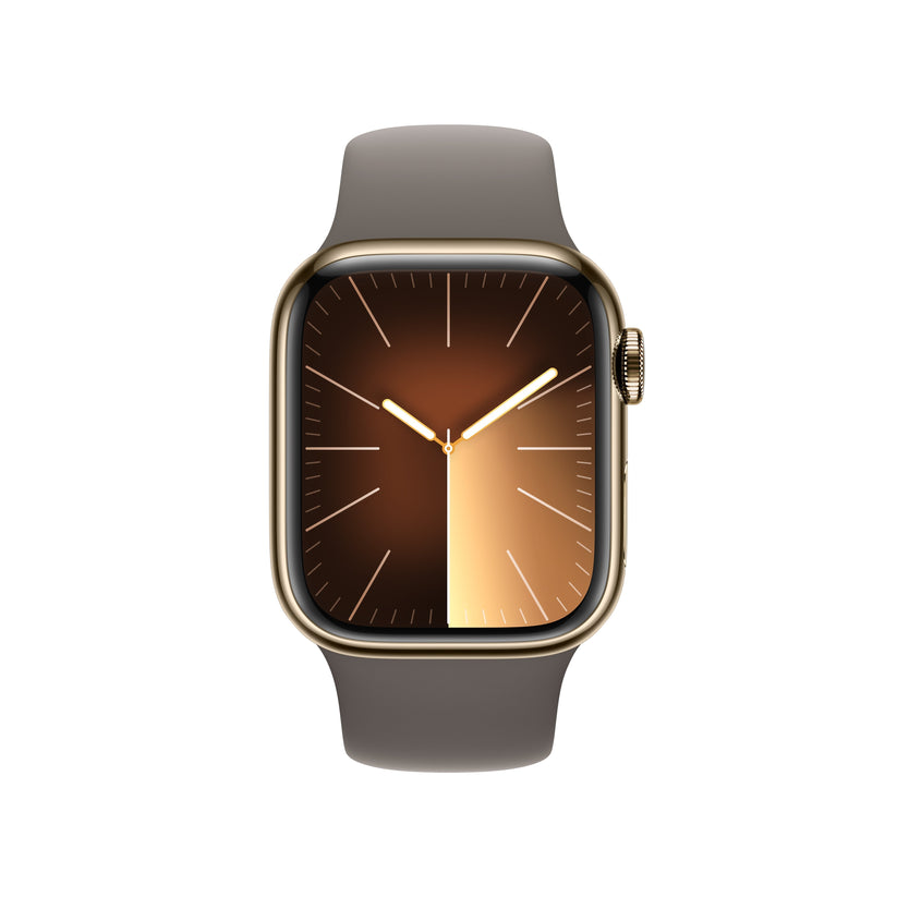 Apple_Watch_Series_9_LTE_41mm_Gold_Stainless_Steel_Clay_Sport_Band_PDP_Image_Position-2__en-US