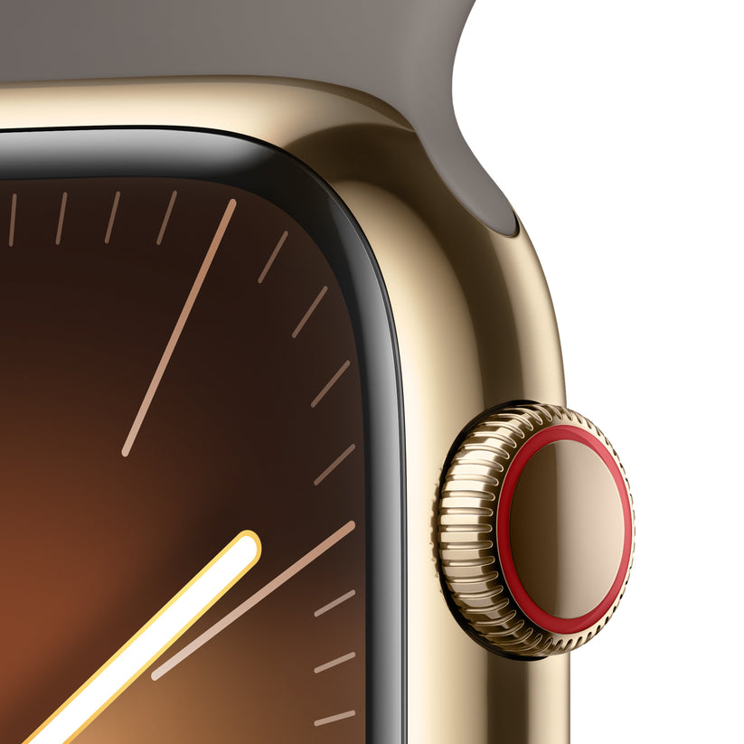 Apple_Watch_Series_9_LTE_45mm_Gold_Stainless_Steel_Clay_Sport_Band_PDP_Image_Position-3__en-US