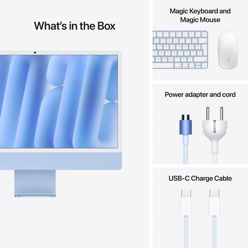 24 hüvelykes iMac Retina 4,5K kijelzővel: Apple M4 chip 8 magos CPU-val és 8 magos GPU-val, 512GB SSD, 24GB RAM, Magic Mouse, Magic Keyboard Touch ID-val és számbillentyűzettel – magyar - kék CTO - iSTYLE.hu