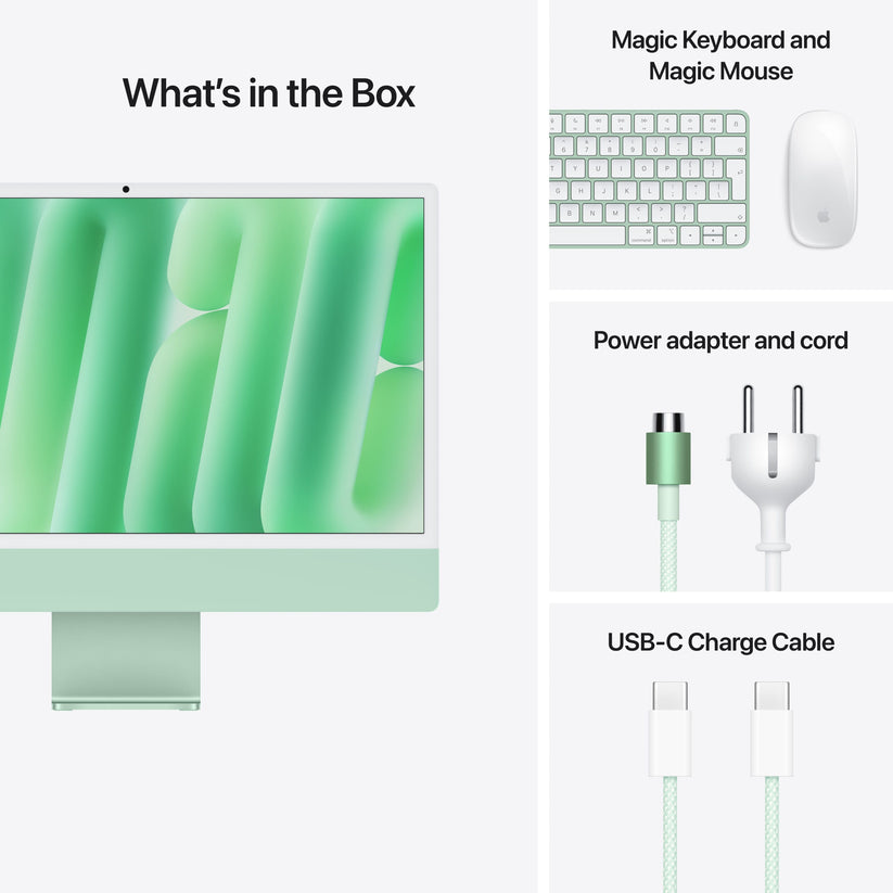 24 hüvelykes iMac Retina 4,5K kijelzővel: Apple M4 chip 8 magos CPU-val és 8 magos GPU-val, 1TB SSD, 16GB RAM, Magic Trackpad, Magic Keyboard - nemzetközi angol - zöld CTO - iSTYLE.hu