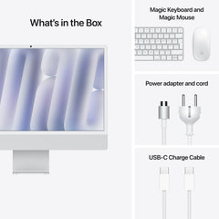 24 hüvelykes iMac Retina 4,5K kijelzővel: Apple M4 chip 8 magos CPU-val és 8 magos GPU-val, 512GB SSD, 24GB RAM, Magic Trackpad, Magic Keyboard - magyar - ezüst CTO