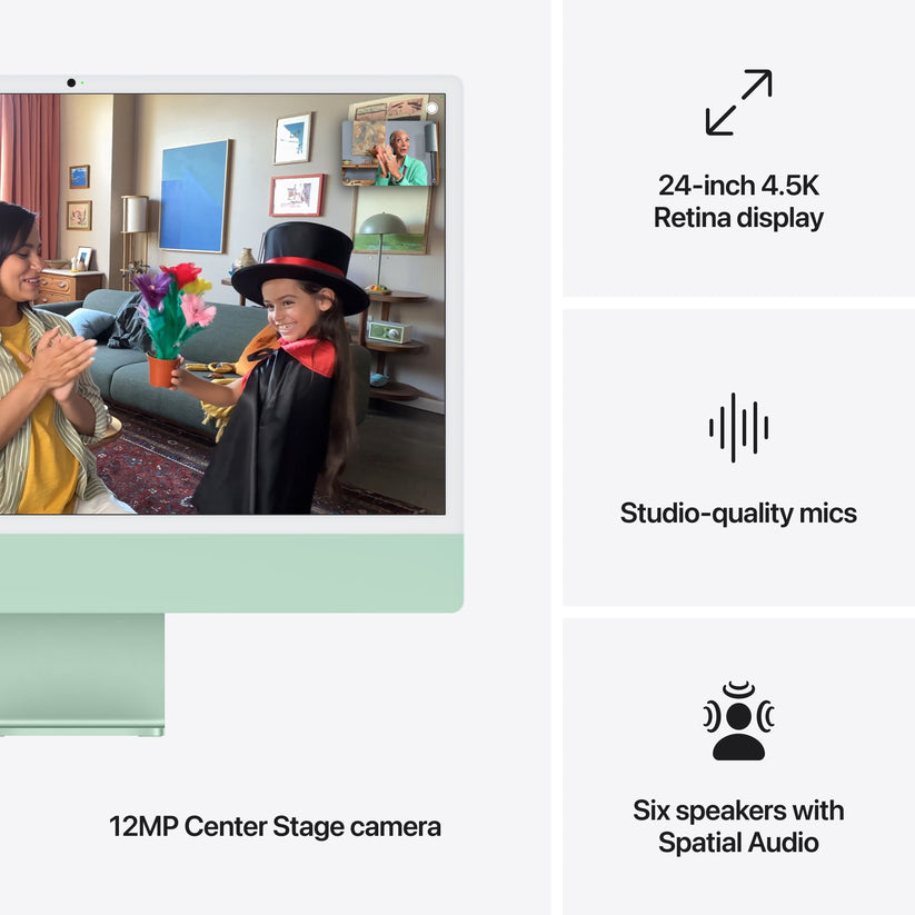 24 hüvelykes iMac Retina 4,5K kijelzővel: Apple M4 chip 10 magos CPU-val és 10 magos GPU-val, 2TB SSD, 16GB RAM, Nano-texturált üveg, Magic Trackpad, Magic Keyboard Touch ID-val és számbillentyűzettel – nemzetközi angol - zöld CTO - iSTYLE.hu