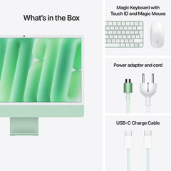 24 hüvelykes iMac Retina 4,5K kijelzővel: Apple M4 chip 10 magos CPU-val és 10 magos GPU-val, 1TB SSD, 24GB RAM, Magic Trackpad, Magic Keyboard Touch ID-val - nemzetközi angol - zöld CTO