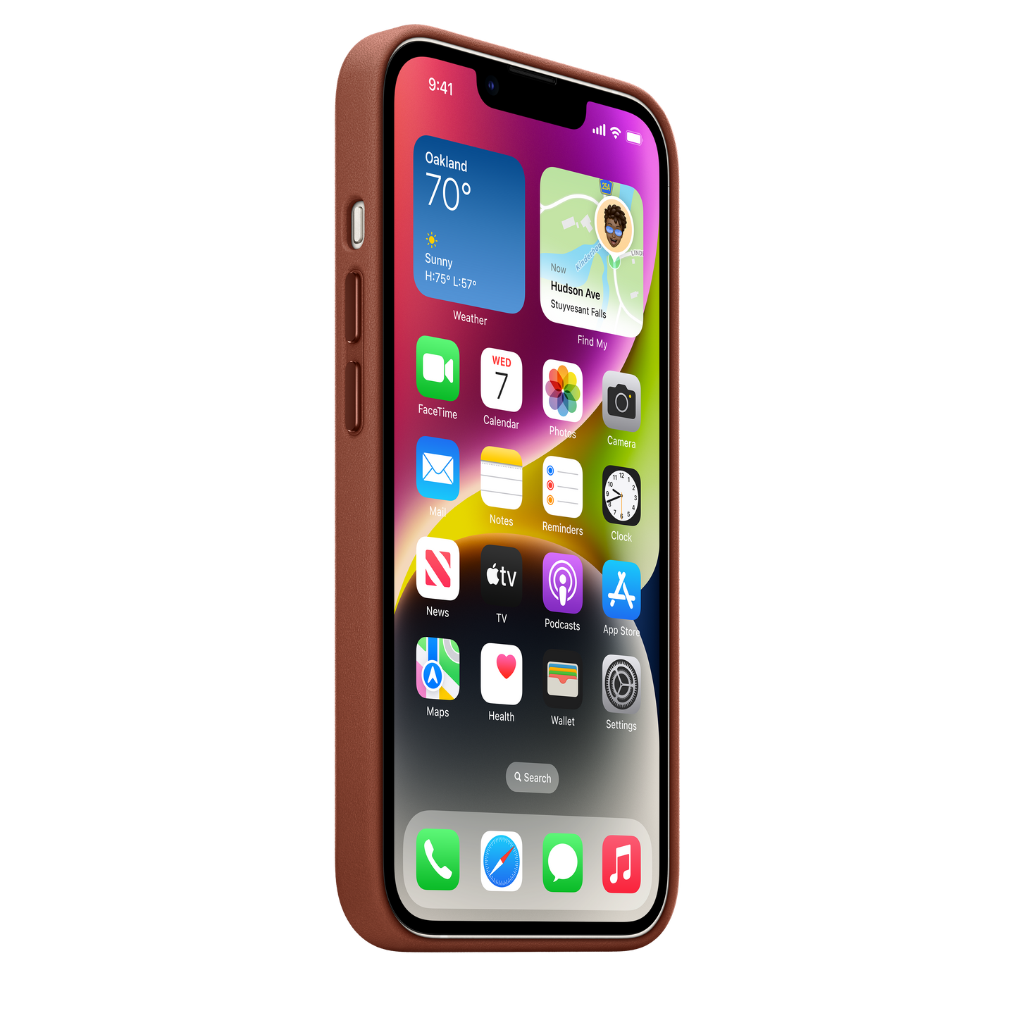 Funda de piel con MagSafe para iPhone 14 - Color ocre