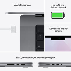 14-inch MacBook Pro: Apple M1 Pro chip with 8‑core CPU and 14‑core GPU, 512GB SSD - Space Gray