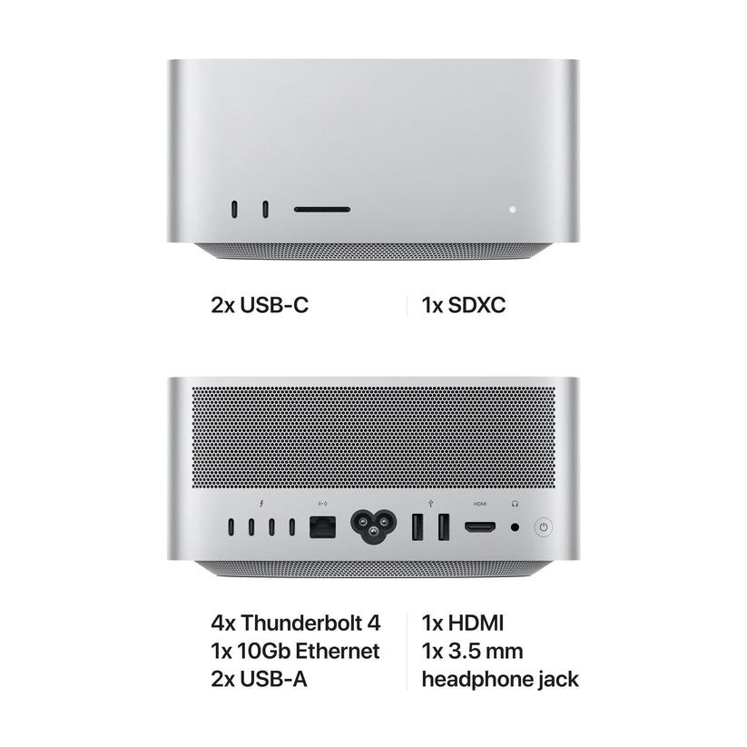 Mac Studio: chip Apple M1 Ultra con CPU de 20 núcleos y GPU de 48 núcleos, SSD de 1 TB