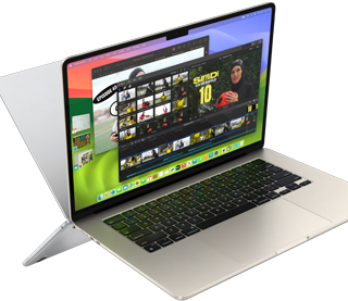 MacBook Air screen showing a video being edited to demonstrate M3 chip capabilities