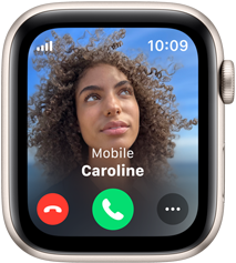 Apple Watch SE displaying incoming phone call with caller's picture and name.